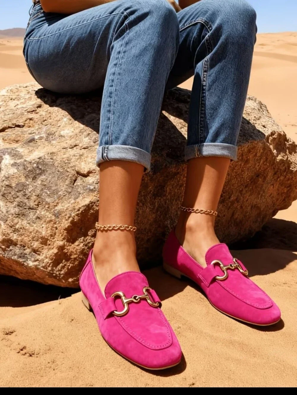 Women'S Spring New Casual Flat Loafers with Metal Buckles, Round Toe, Large Size